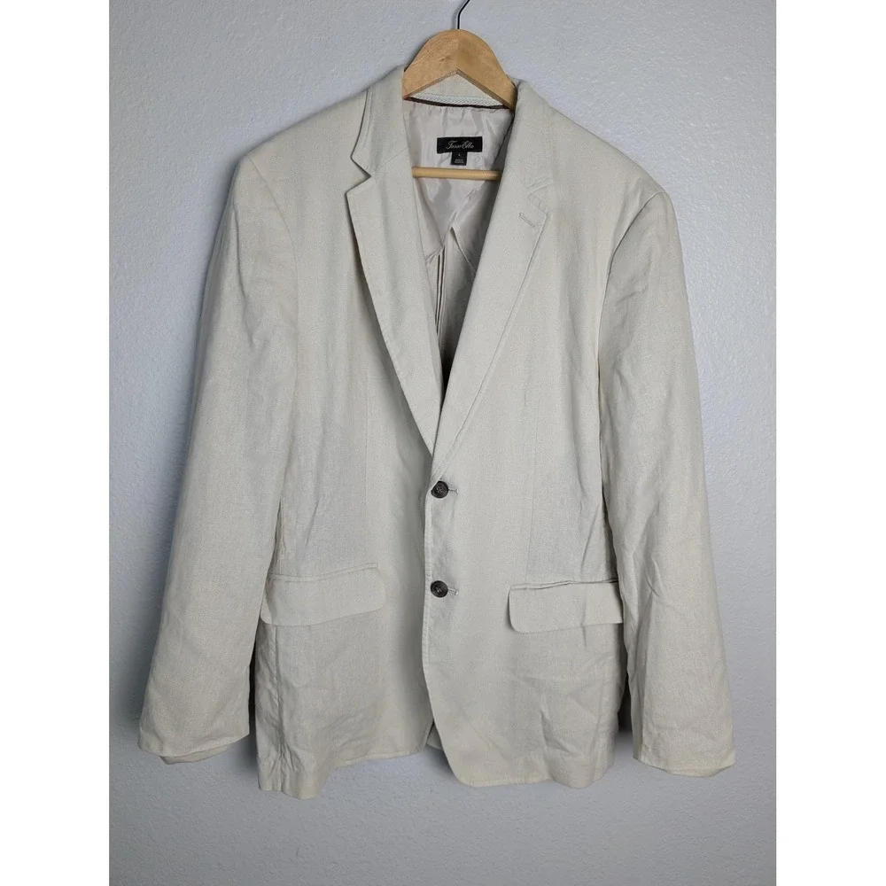 Tasso Elba Blazer Mens L Beige Linen Rayon Polyester Single-Breasted Notch Lapel